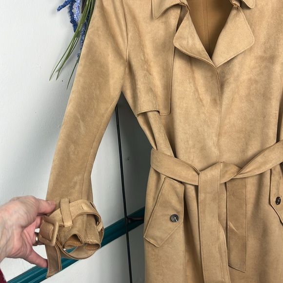 Zara Faux Suede Camel Wrap Slightly Oversized Trench Coat Sz XS NWOT - Picture 3 of 8
